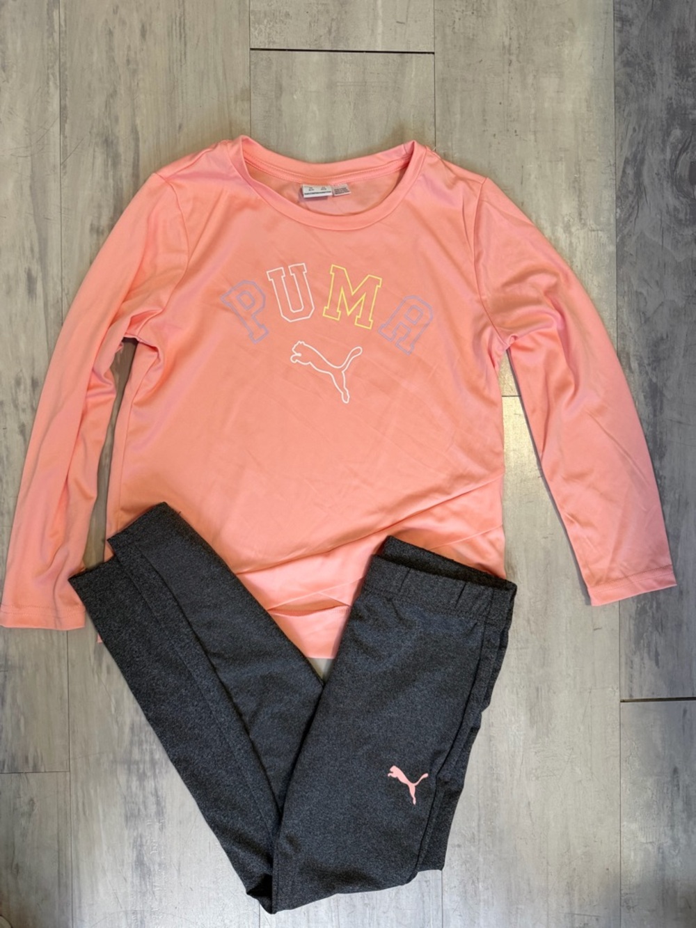 Puma Coral Pink Long Sleeve Top with Charcoal Gray Joggers